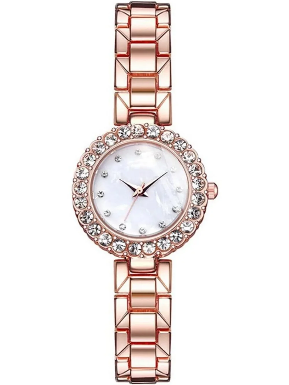 Women's Rose Gold Analog Quartz Classic Alloy Strap Crystal Bracelet Set Watch